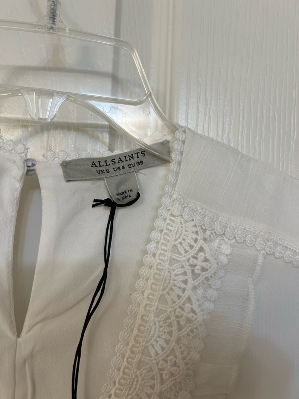 AllSaints Zaphia Long Sleeve Babydoll Minidress in White - Picture 6 of 14